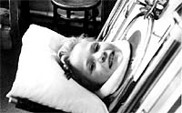   iron lung,  Audrey King is pictured in an iron lung in 1952. 
-- Photo courtesy of King family 